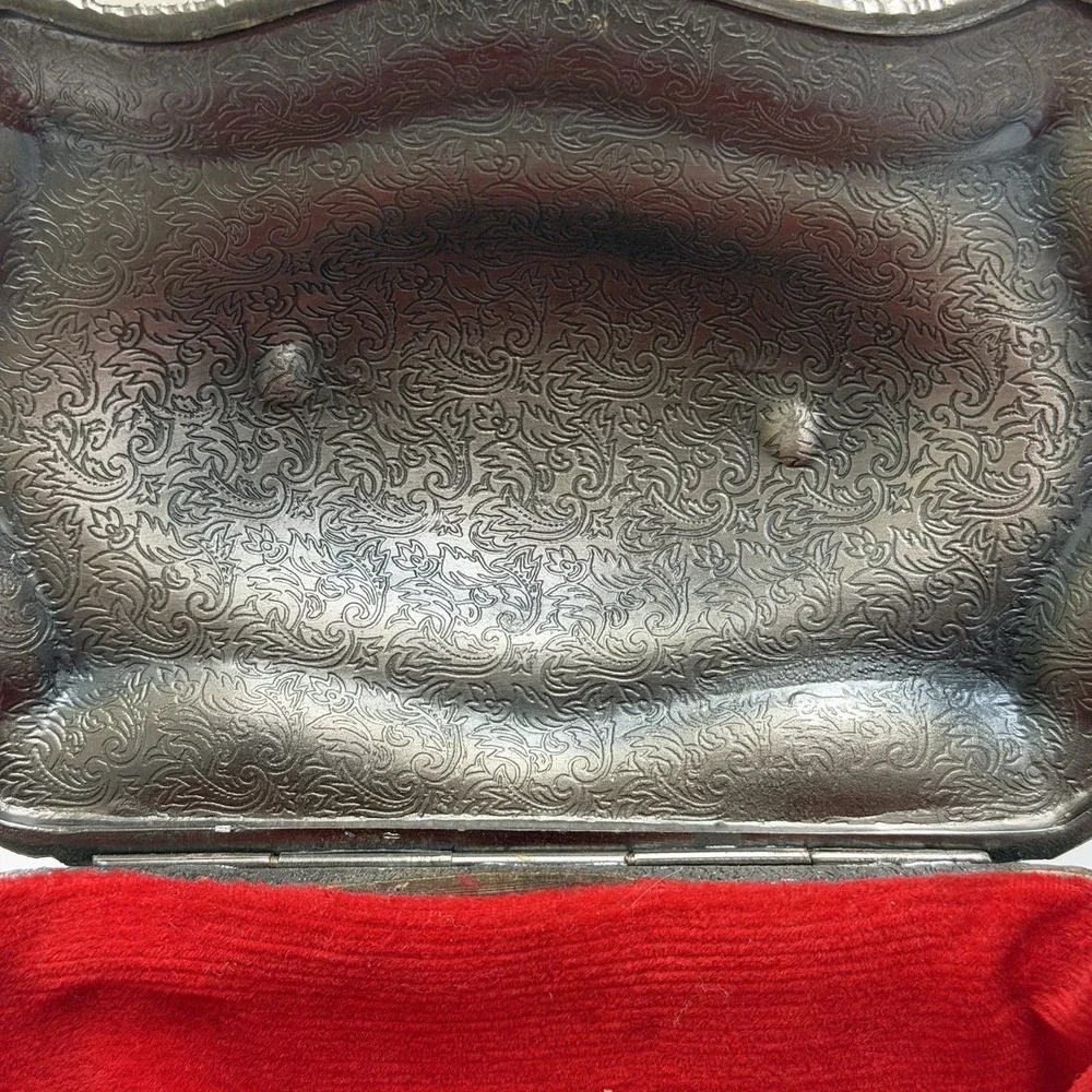 Vintage Pewter Intricate Floral Jewelry Casket Box Ornate Victorian Design Japan